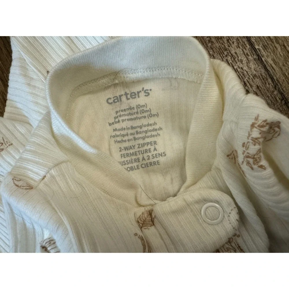 Carters Preemie Baby Boy Girl Sleeper Outfit Romper‎ Doll Neutral Colors Ribbed